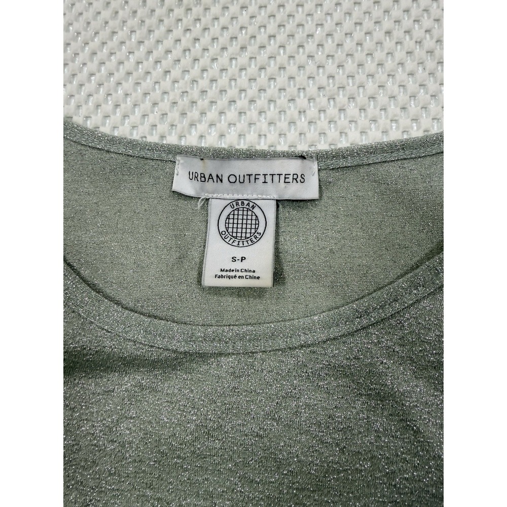Urban Outfitters Shimmer Lurex Knit Top Sage Green Short Sleeve Women's S - Picture 2 of 6